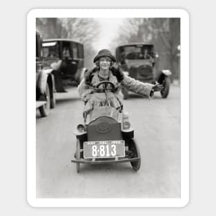 Flapper Driving Pedal Car, 1924. Vintage Photo Magnet